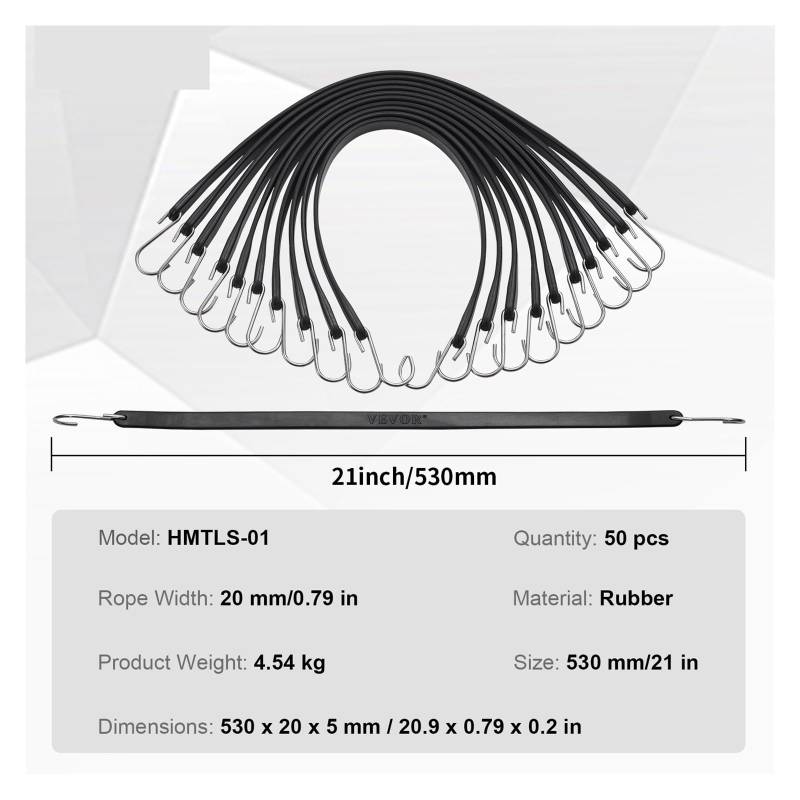 Zurrgurt, Spanngurte, 10/50 Stück elastische Bune-Schnüre, strapazierfähi päckgurte, Seil mit S-Haken aus Stahl, Zelt- und Outdoor-Zubehör for Frachtplanen(21inch 50pcs) von TETEOM
