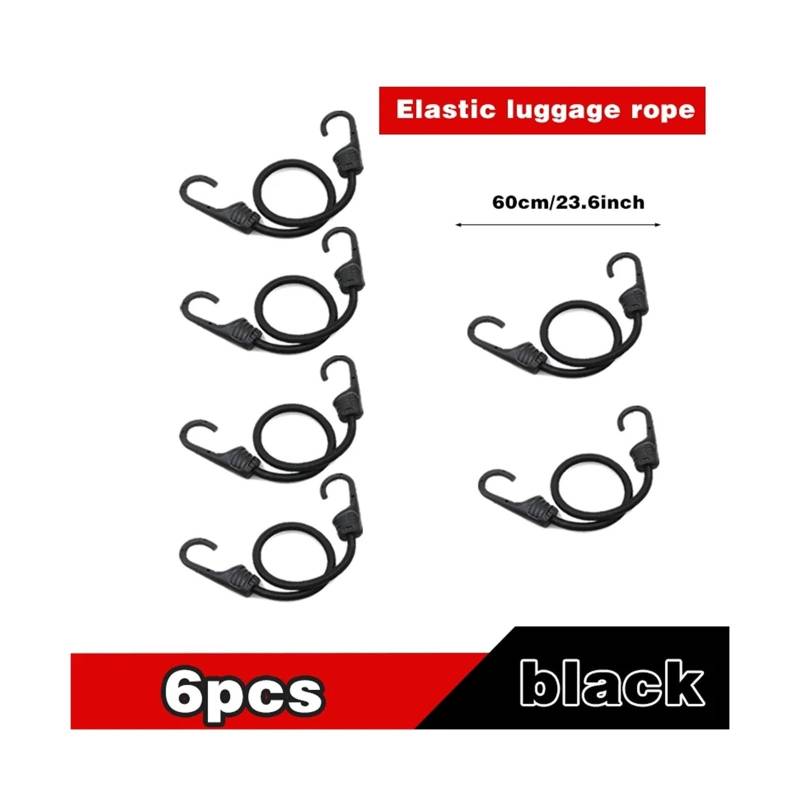 Zurrgurt, Spanngurte, 2/4/6Pcs Elastizität Haken Seil Elastische päck Seil Motorrad Fracht Strap päck Bündel Elastische Befestigung Buchse Werkzeug Elast(60cm Black 6pcs) von TETEOM