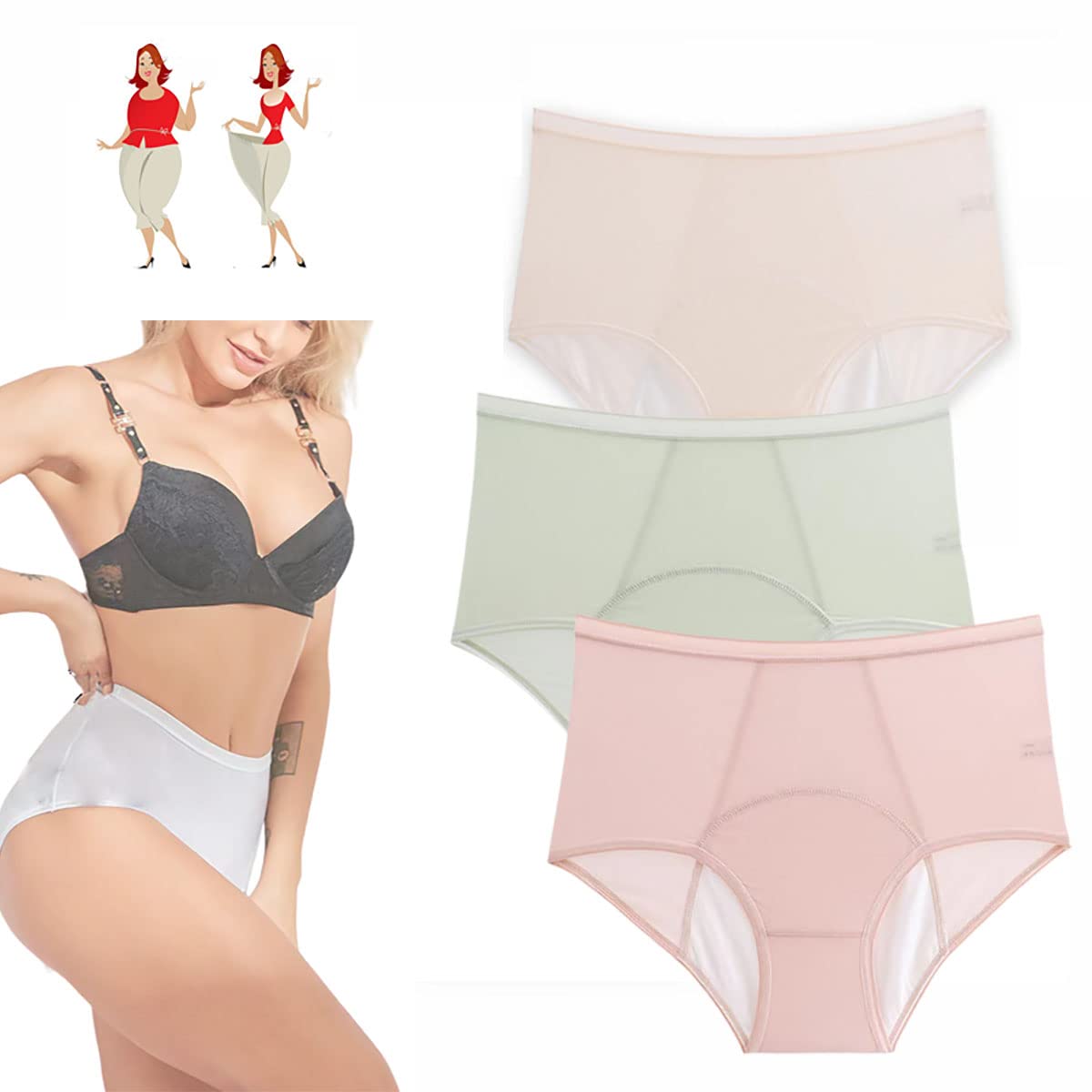 Everdries Auslaufsichere Unterwäsche für Frauen Atmungsaktive Auslaufsichere Baumwolle Hohe Taille Schutzhöschen Auslaufsichere Unterwäsche für Frauen Inkontinenz (3pcs style,XL) von TETHY