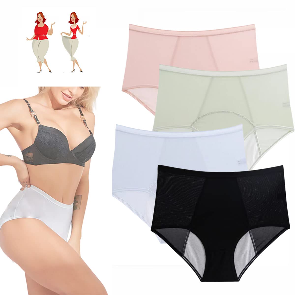 Everdries Auslaufsichere Unterwäsche für Frauen Atmungsaktive Auslaufsichere Baumwolle Hohe Taille Schutzhöschen Auslaufsichere Unterwäsche für Frauen Inkontinenz (4pcs style,L) von TETHY