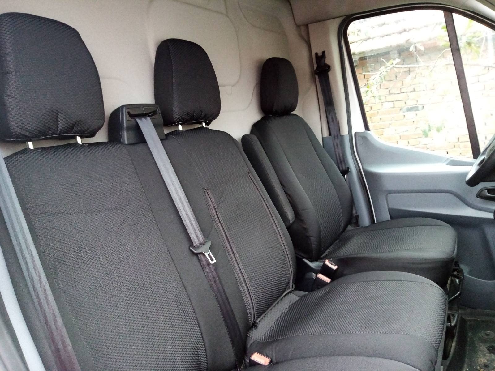TEXMAR 2 + 1 Vordersitzbezug aus schwarzem Autostoff, passend für Ford Transit Custom nach 2015, kleine Kabine für Linkslenker TEXMAR 2 + 1 Vordersitzbezug aus schwarzem Autostoff, passend für Ford Transit Custom nach 2015, kleine Kabine für Linkslenker von TEXMAR