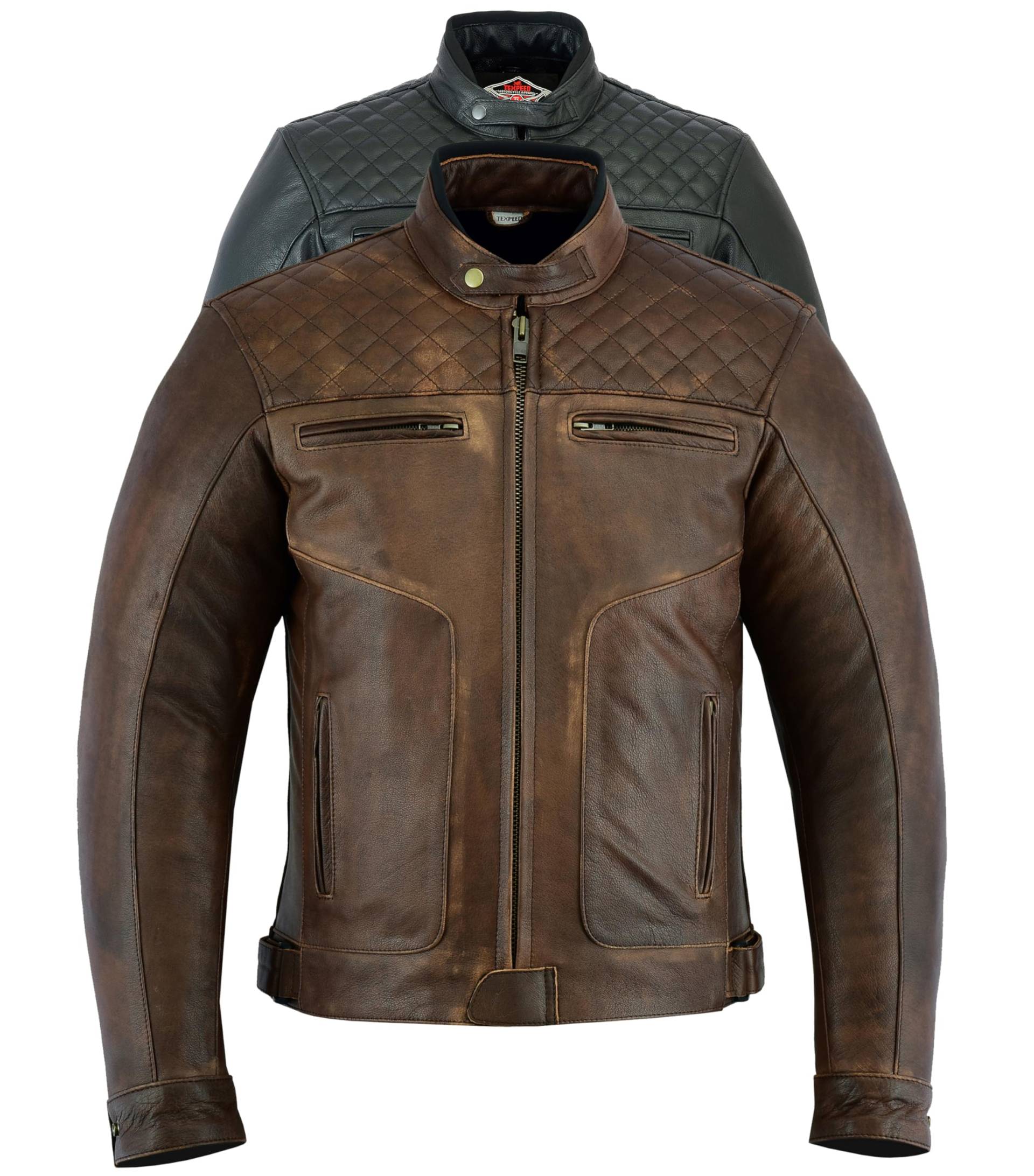 Texpeed Braun Motorrad lederjacke herren mit protektoren - Leder mit Rautensteppung - Motorrad Mit Original Biker Rüstung (EN 1621-1) Schutz XXL von Texpeed