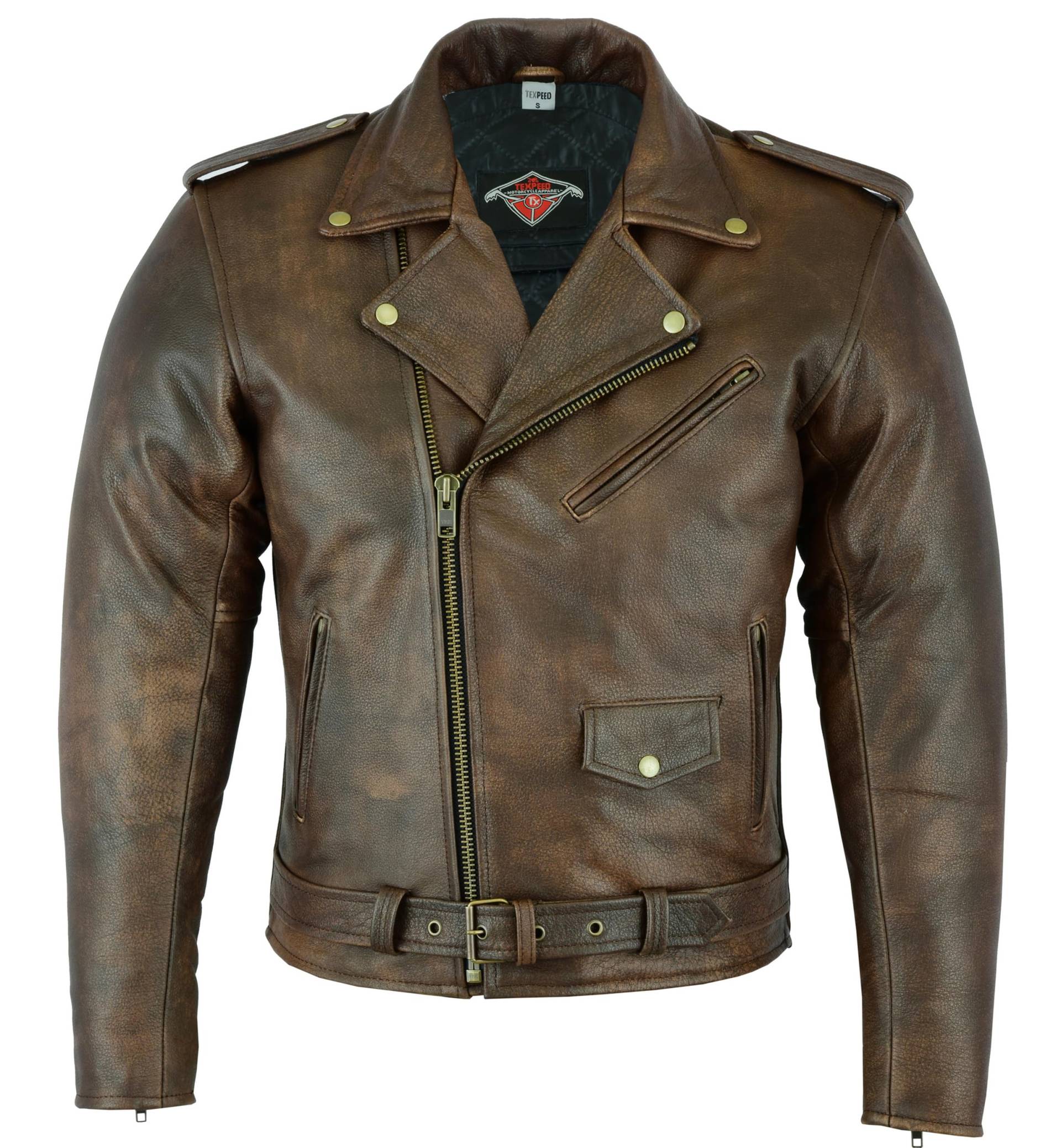 Texpeed Braun Motorrad lederjacke herren mit protektoren - Marlon Brando Retro Chopper Rockerjacke - Mit Original Biker Rüstung (EN 1621-1) Schutz XL von Texpeed