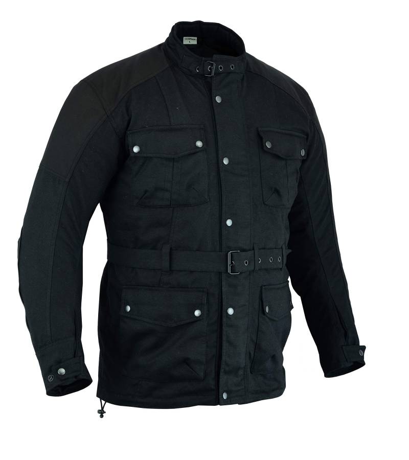 Texpeed Gewachste Baumwolle Motorradjacke herren mit protektoren - Motorrad Biker Wasserdicht Jacke Mit Rüstung (EN 1621-1) Schwarz - M von Texpeed