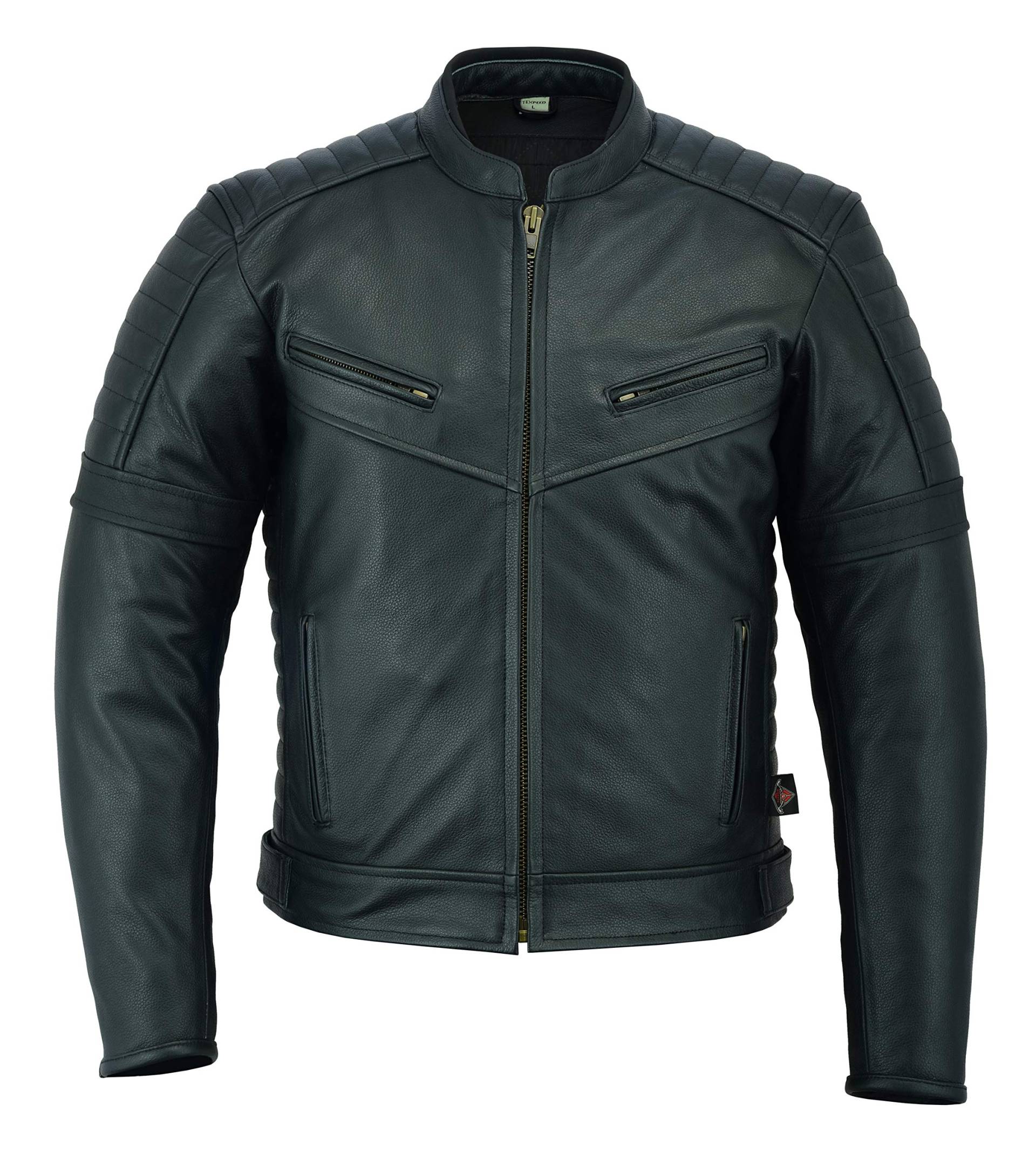 Texpeed Motorrad lederjacke herren mit protektoren - Schwarz Bikerjacke - Motorrad mit original biker rüstung gepanzert (EN 1621-1) Schutz - 4XL von Texpeed