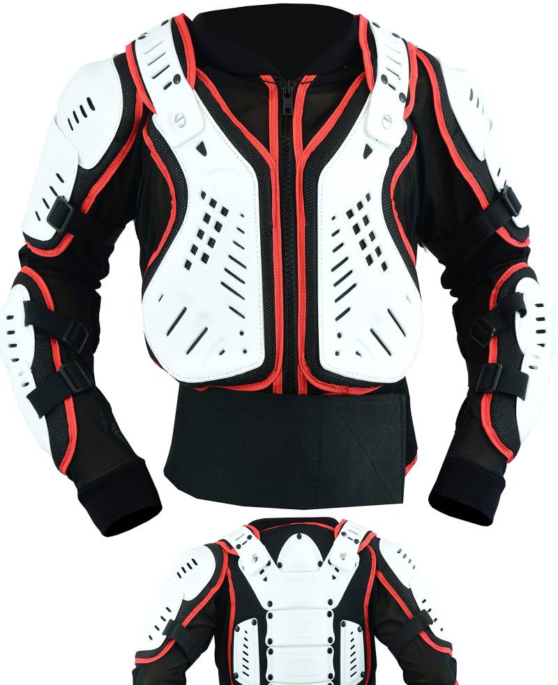 Texpeed - Kinder Motorradjacke Motocross jacke mit Rückenprotektor für sportliche Aktivitäten - Motorrad Enduro Brustschutz - Rot Weiß Schwarz - 6 Jahre von Texpeed
