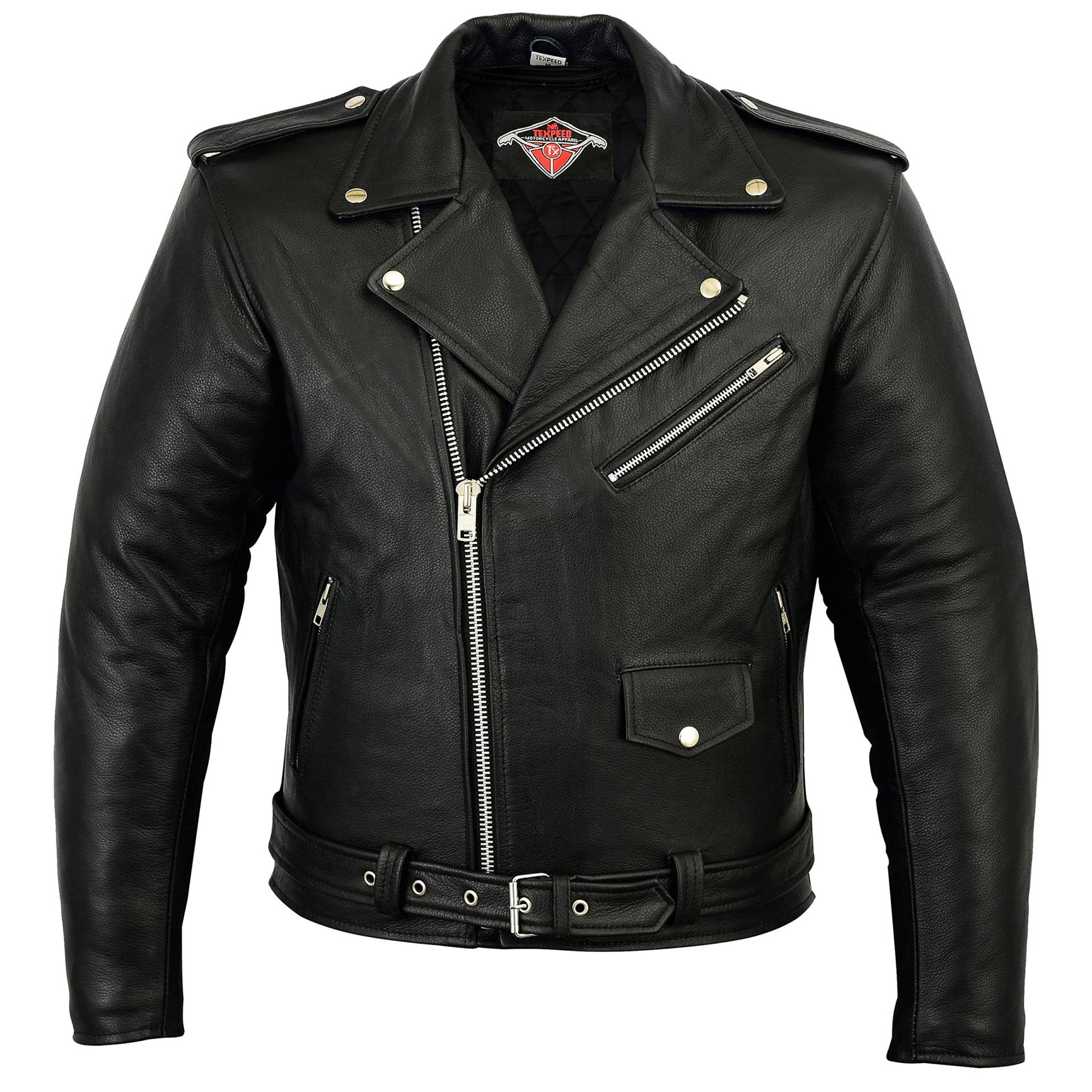 Texpeed Motorrad lederjacke herren mit protektoren - Marlon Brando Retro Chopper Rockerjacke - Mit Original Biker Rüstung (EN 1621-1) Schutz Schwarz - 3XL von Texpeed