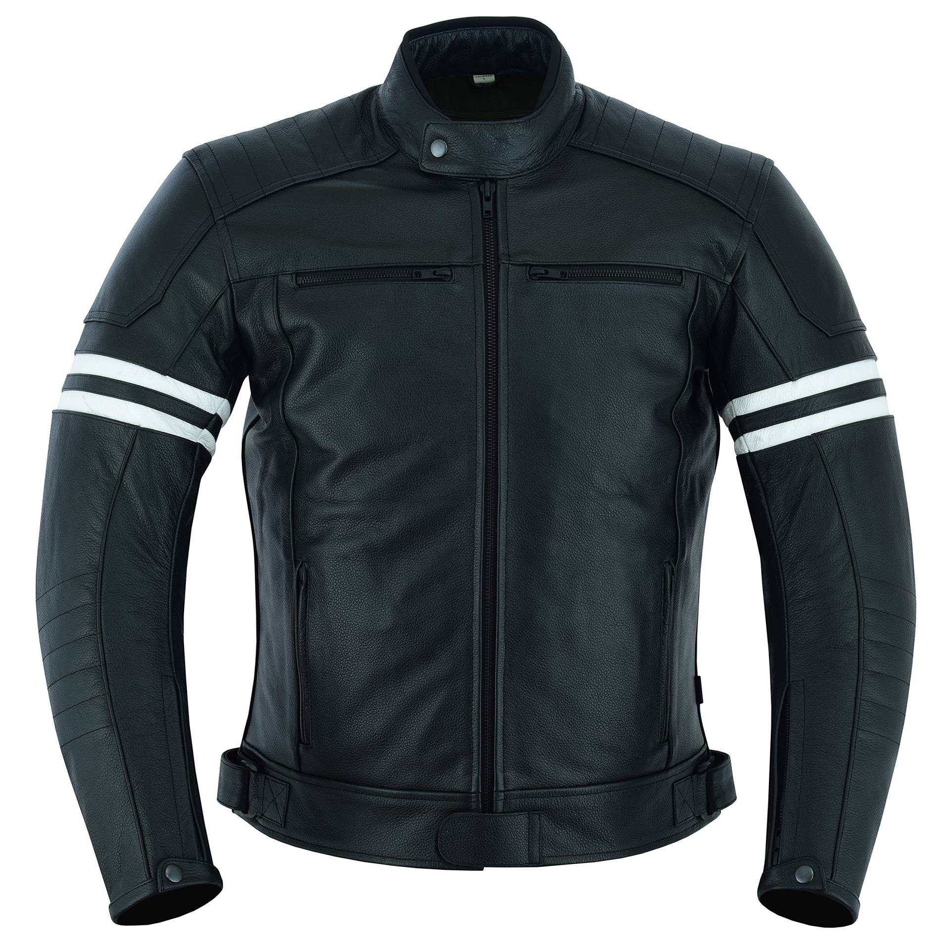 Texpeed Motorrad lederjacke herren mit protektoren - Schwarz mit weißen Streifen - Winter/Sommer Gesteppt echtleder Bikerjacke - Motorrad mit original biker Rüstung gepanzert - L von Texpeed