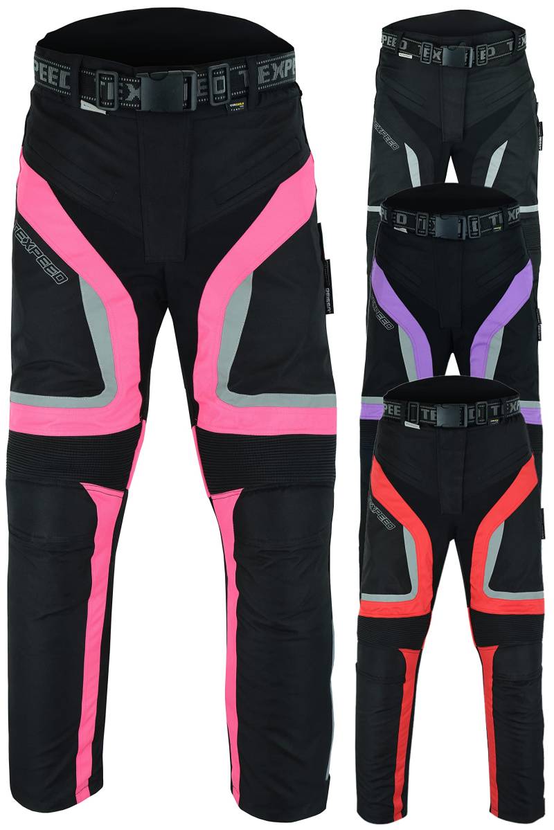 Texpeed Motorradhose Damen Mit Protektoren - Wasserdicht Motorroller Textil Für Sommer oder Winter - Zertifiziert Rüstung (EN 1621-1) Rosa - XXL Taille/Regulär Bein von Texpeed