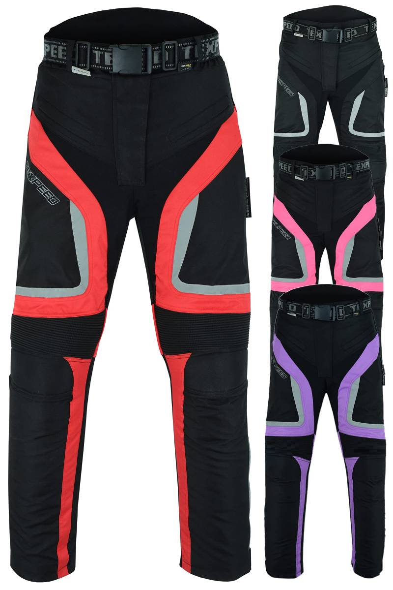 Texpeed Motorradhose Damen Mit Protektoren - Wasserdicht Motorroller Textil Für Sommer oder Winter - Zertifiziert Rüstung (EN 1621-1) Rot - M Taille/Kurz Bein von Texpeed