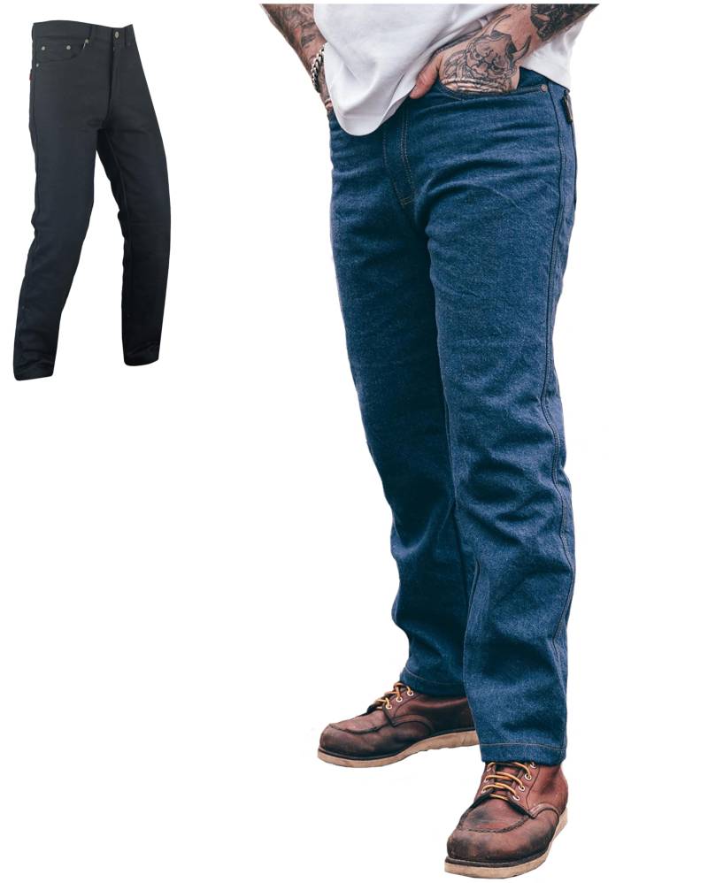 Texpeed Motorradhose mit Protektoren - Denim Schützende Aramid Jeans - Rüstung Schutz enthalten (EN 1621-1) - Sommer oder Winter - Gerade geschnitten - Blau - XL Taille/Kurz Bein von Texpeed