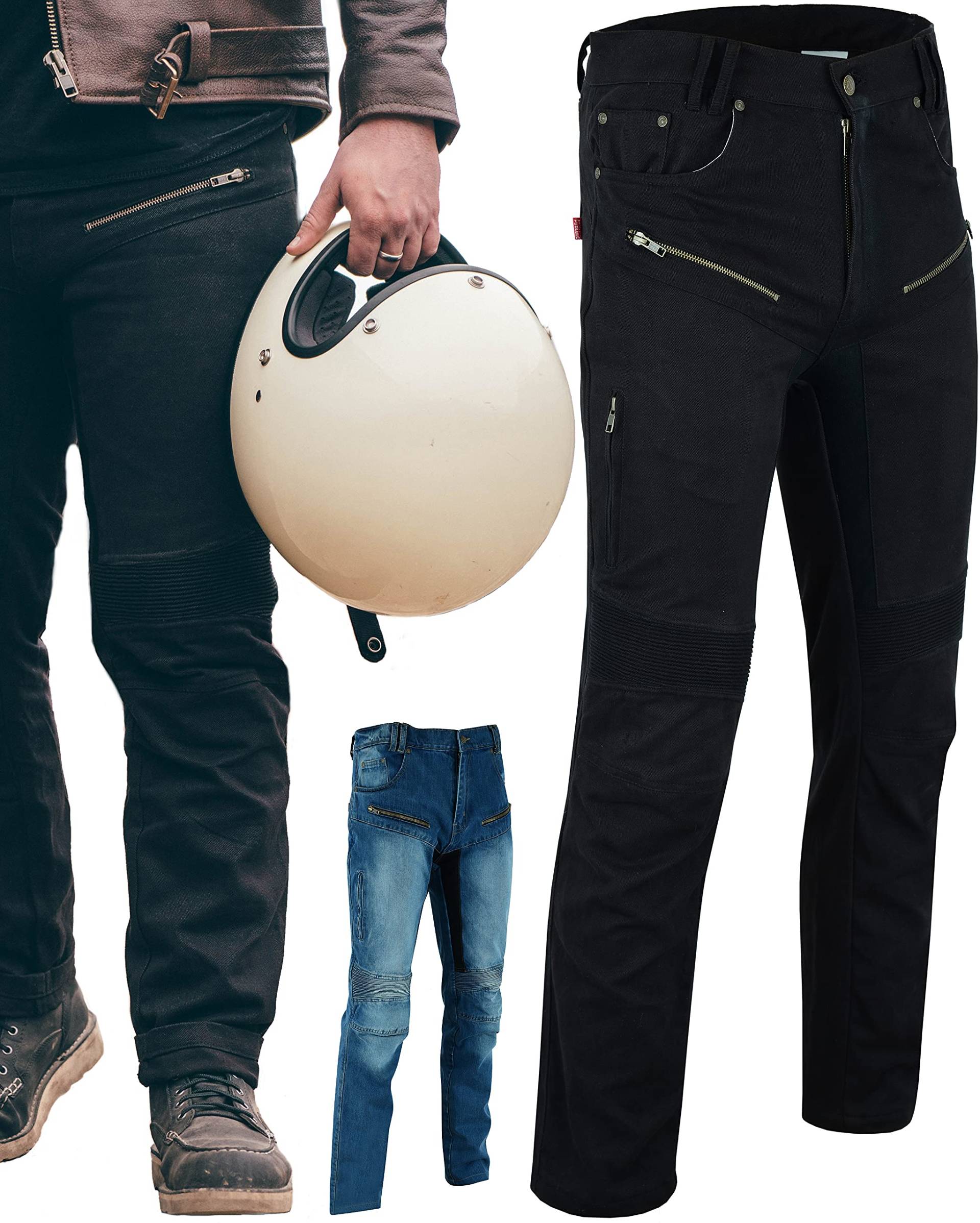 Texpeed Motorradhose mit Protektoren - Herren schwarz Motorrad schützende Jeans - Tapered Fit - Rüstung enthalten (EN 1621-1) - Schwarz: 4XL Taille/Kurz Bein von Texpeed
