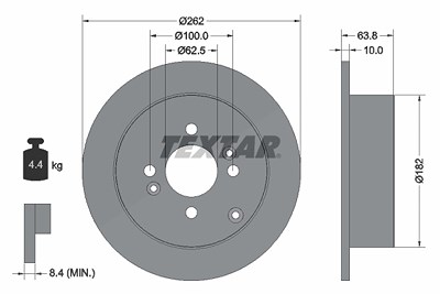 Textar Bremsscheibe Hinterachse Voll [Hersteller-Nr. 92161303] für Hyundai, Kia von TEXTAR