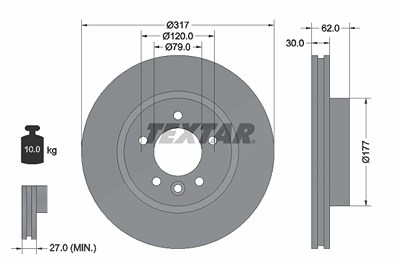 Textar 1x Bremsscheibe [Hersteller-Nr. 92134505] für Land Rover von TEXTAR