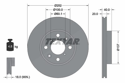 Textar 1x Bremsscheibe [Hersteller-Nr. 92148903] für German E Cars, Opel, Suzuki, Vauxhall von TEXTAR
