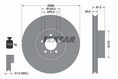 Textar 1x Bremsscheibe [Hersteller-Nr. 92233905] für Land Rover von TEXTAR