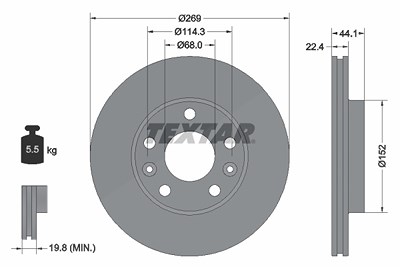 Textar 1x Bremsscheibe [Hersteller-Nr. 92272603] für Dacia, Nissan, Renault von TEXTAR