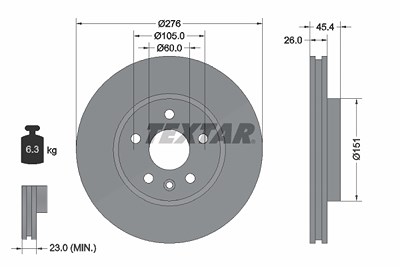 Textar 1x Bremsscheibe [Hersteller-Nr. 92277103] für Chevrolet, Opel, Vauxhall von TEXTAR