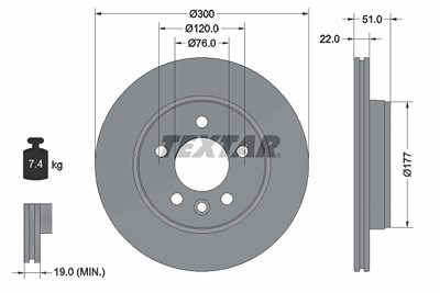 Textar 1x Bremsscheibe [Hersteller-Nr. 92288503] für Man, VW von TEXTAR