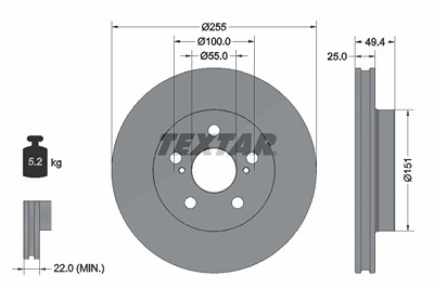 Textar 1x Bremsscheibe [Hersteller-Nr. 92301703] für Toyota von TEXTAR