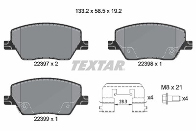 Textar Bremsbelagsatz, Scheibenbremse [Hersteller-Nr. 2239701] für Fiat von TEXTAR