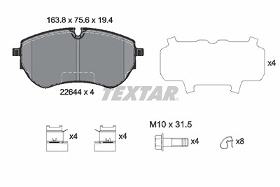 Textar Bremsbelagsatz, Scheibenbremse [Hersteller-Nr. 2264401] für VW von TEXTAR