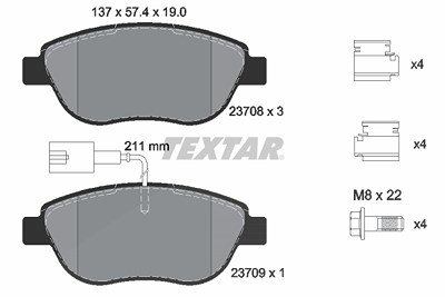 Textar Bremsbelagsatz, Scheibenbremse [Hersteller-Nr. 2370802] für Abarth, Fiat, Lancia, Opel von TEXTAR