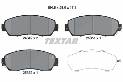 Textar Bremsbelagsatz, Scheibenbremse [Hersteller-Nr. 2434201] für Acura, Honda von TEXTAR