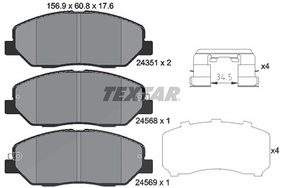 Textar Bremsbelagsatz, Scheibenbremse [Hersteller-Nr. 2435101] für Hyundai, Kia, Ssangyong von TEXTAR