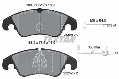 Textar Bremsbelagsatz, Scheibenbremse [Hersteller-Nr. 2440903] für Audi von TEXTAR