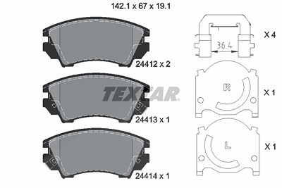 Textar Bremsbelagsatz, Scheibenbremse [Hersteller-Nr. 2441201] für Chevrolet, Opel, Saab, Vauxhall von TEXTAR