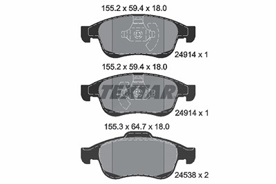 Textar Bremsbelagsatz, Scheibenbremse [Hersteller-Nr. 2491401] für Dacia, Mitsubishi, Nissan, Renault von TEXTAR