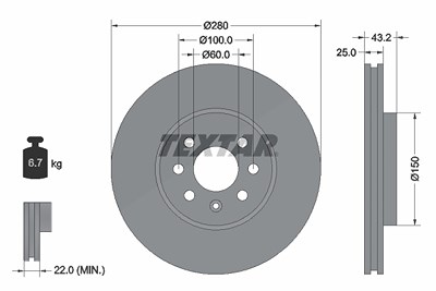 Textar 1x Bremsscheibe [Hersteller-Nr. 92129303] für Opel, Vauxhall von TEXTAR