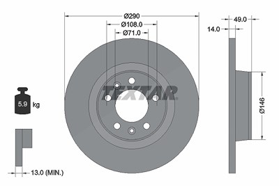 Textar 1x Bremsscheibe [Hersteller-Nr. 92157100] für Citroën, Fiat, Peugeot, Toyota von TEXTAR