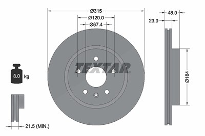 Textar 1x Bremsscheibe [Hersteller-Nr. 92187303] für Buick, Cadillac, Chevrolet, Opel, Saab, Vauxhall von TEXTAR