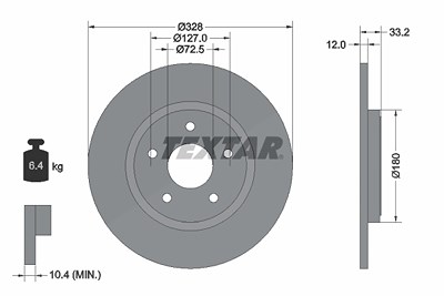 Textar 1x Bremsscheibe [Hersteller-Nr. 92286003] für Chrysler, Dodge, Fiat, Lancia, VW von TEXTAR