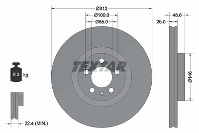 Textar 1x Bremsscheibe [Hersteller-Nr. 92303303] für VW von TEXTAR