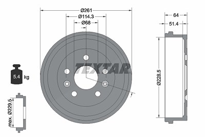 Textar Bremstrommel [Hersteller-Nr. 94045500] für Dacia, Nissan von TEXTAR