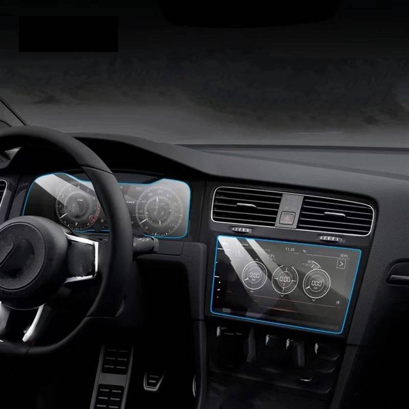 TGFQOLB Auto Navigation Protector Kompatibel Mit VW Für Golf 7 Für Mk7 2018 2019 2020 Autoinstrument Transparente Schutzfolie Displayschutzfolie Aus Gehärtetem Glas(Dashboard and GPS) von TGFQOLB