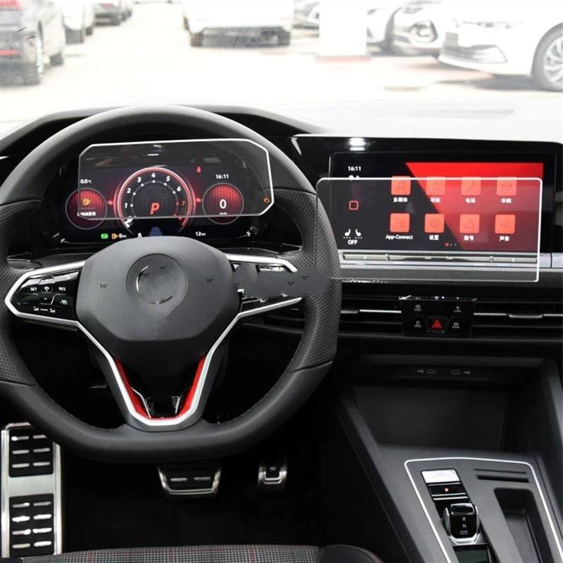 TGFQOLB Auto Navigation Protector Kompatibel Mit VW Für Golf 8 2021 Auto-Innenraum-Armaturenbrett-Schutzfolie Auto-Navigations-Bildschirm-Schutzfolienaufkleber Autozubehör(1 Set Glass) von TGFQOLB