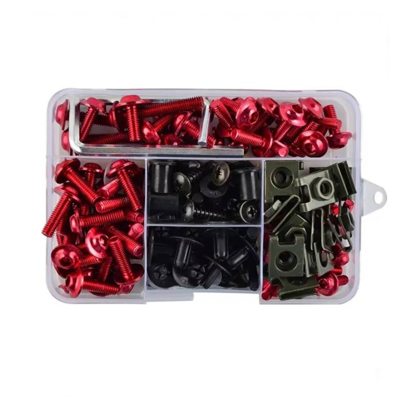 TGFQOLB Gewindeschrauben Set Kompatibel Mit R1 Für R3 Für R6 Für R125 Motorrad-Aluminium-Verkleidungsschrauben-Set Muttern-Clips Motorrad-Verkleidungs-Set(Red) von TGFQOLB