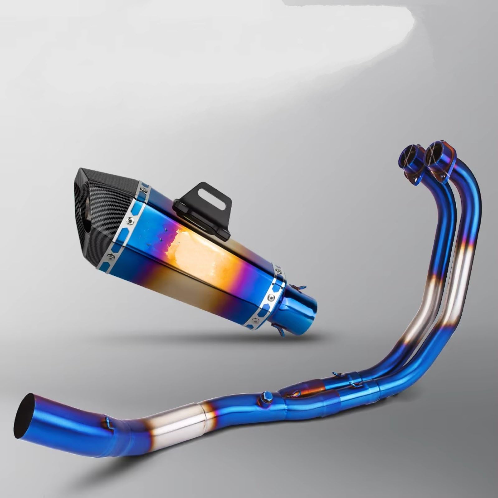 TGFQOLB Motorrad Auspuff Für YZF Für R3 Für R25 Für MT03 2015 2016 2017 2018 2019 2020 2021 2022 2023 2024 Motorradauspuffrohr Blauer Header Frontverbindungsrohr Mit Schalldämpfer(Type A) von TGFQOLB