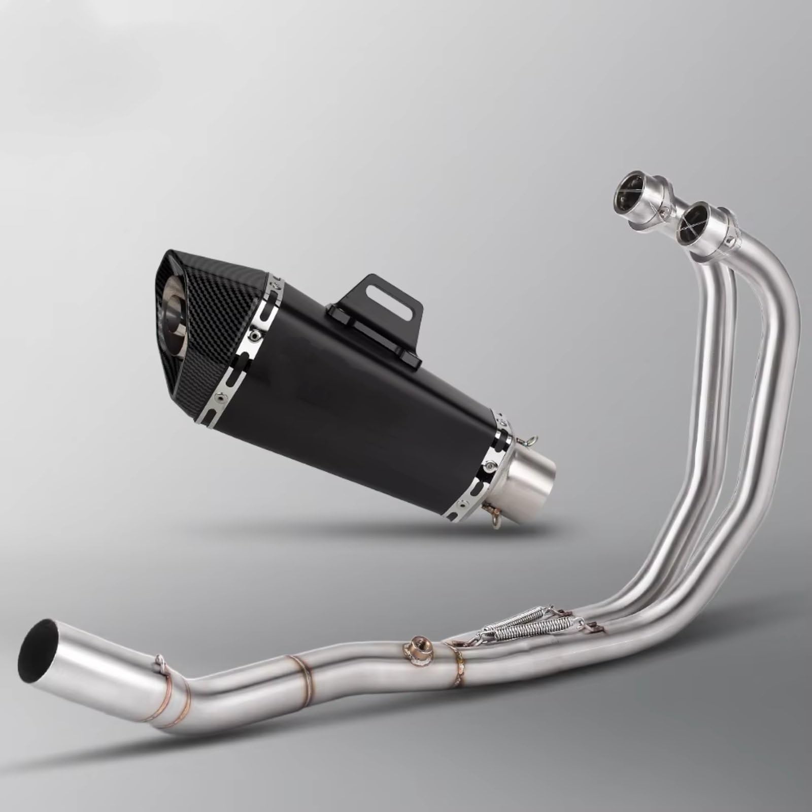 TGFQOLB Motorrad Auspuff Für YZF Für R3 Für R25 Für MT03 2015 2016 2017 2018 2019 2020 2021 2022 2023 2024 Motorradauspuffrohr Blauer Header Frontverbindungsrohr Mit Schalldämpfer(Type B) von TGFQOLB