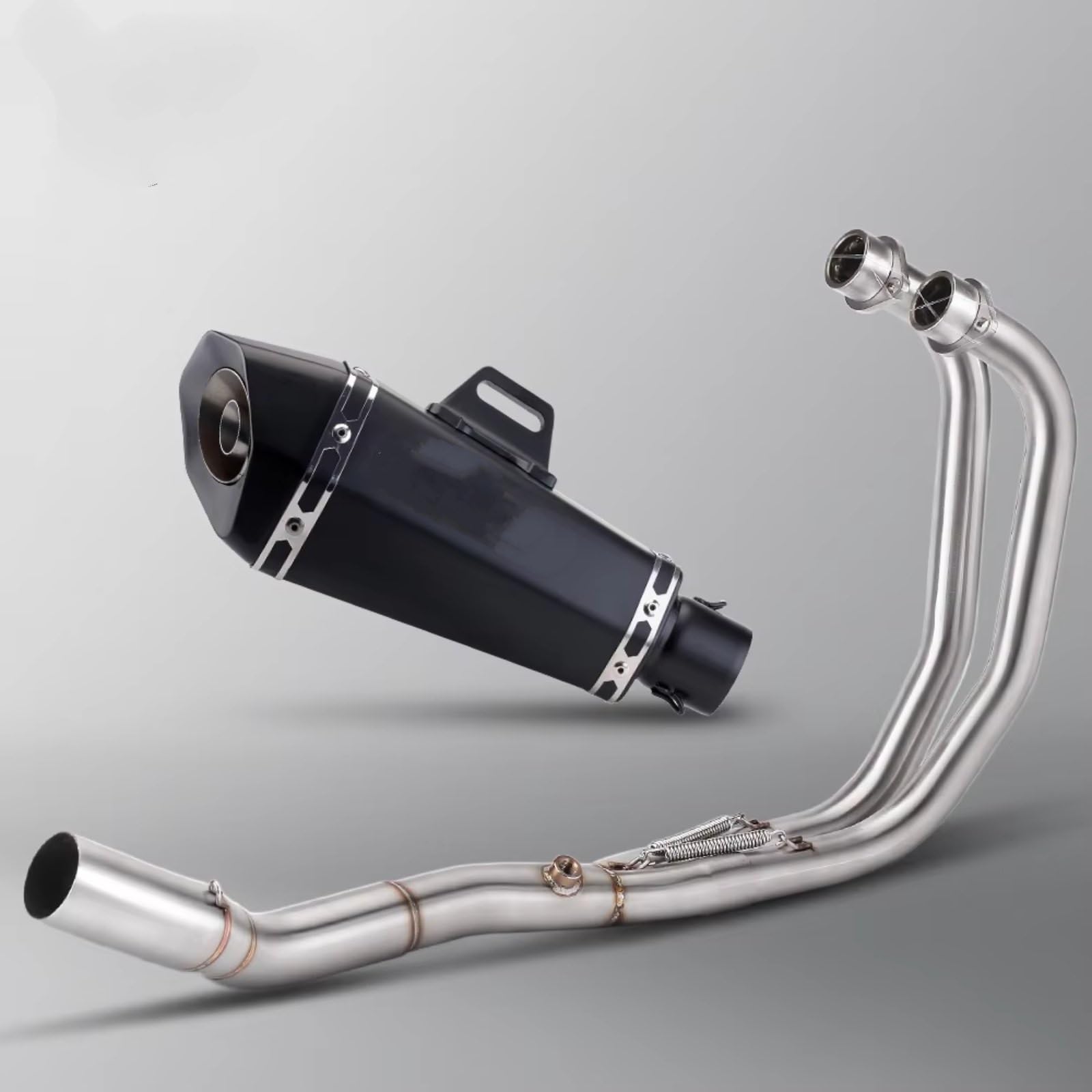 TGFQOLB Motorrad Auspuff Für YZF Für R3 Für R25 Für MT03 2015 2016 2017 2018 2019 2020 2021 2022 2023 2024 Motorradauspuffrohr Blauer Header Frontverbindungsrohr Mit Schalldämpfer(Type D) von TGFQOLB