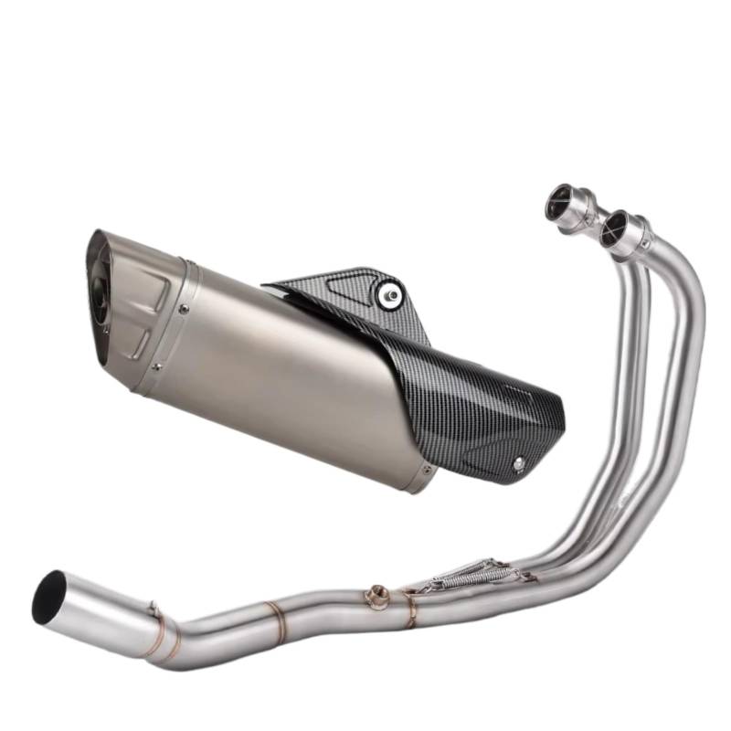 TGFQOLB Motorrad Auspuff Kompatibel Mit MT03 Für R25 Für R3 2015 2016 2017 2018 2019 2020 2021 2022 2023 2024 Motorradauspuffverbindung Vorderrohr Endrohr Schalldämpfer Mit Abdeckung von TGFQOLB