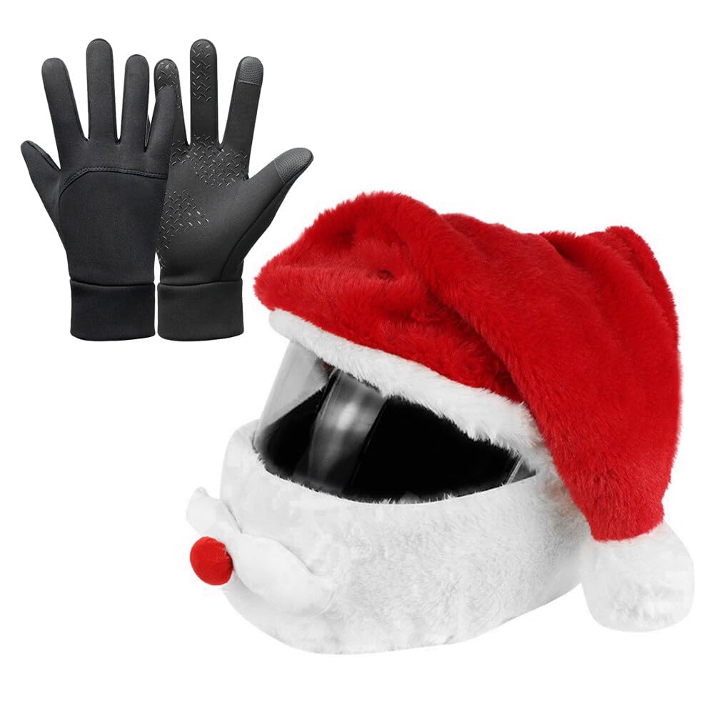 TGKYK Weihnachten Motorrad Helmbezug, Weihnachtsmann Motorradhelm Abdeckung Plüsch mit Touchscreen-Handschuhen, Autofahrer Handschuhe Herren, Weihnachtsmütze Helm mit Handschuhe Winter für Weihnachten TGKYK Weihnachten Motorrad Helmbezug, Weihnachtsmann Motorradhelm Abdeckung Plüsch mit Touchscreen-Handschuhen, Autofahrer Handschuhe Herren, Weihnachtsmütze Helm mit Handschuhe Winter für Weihnachten von TGKYK