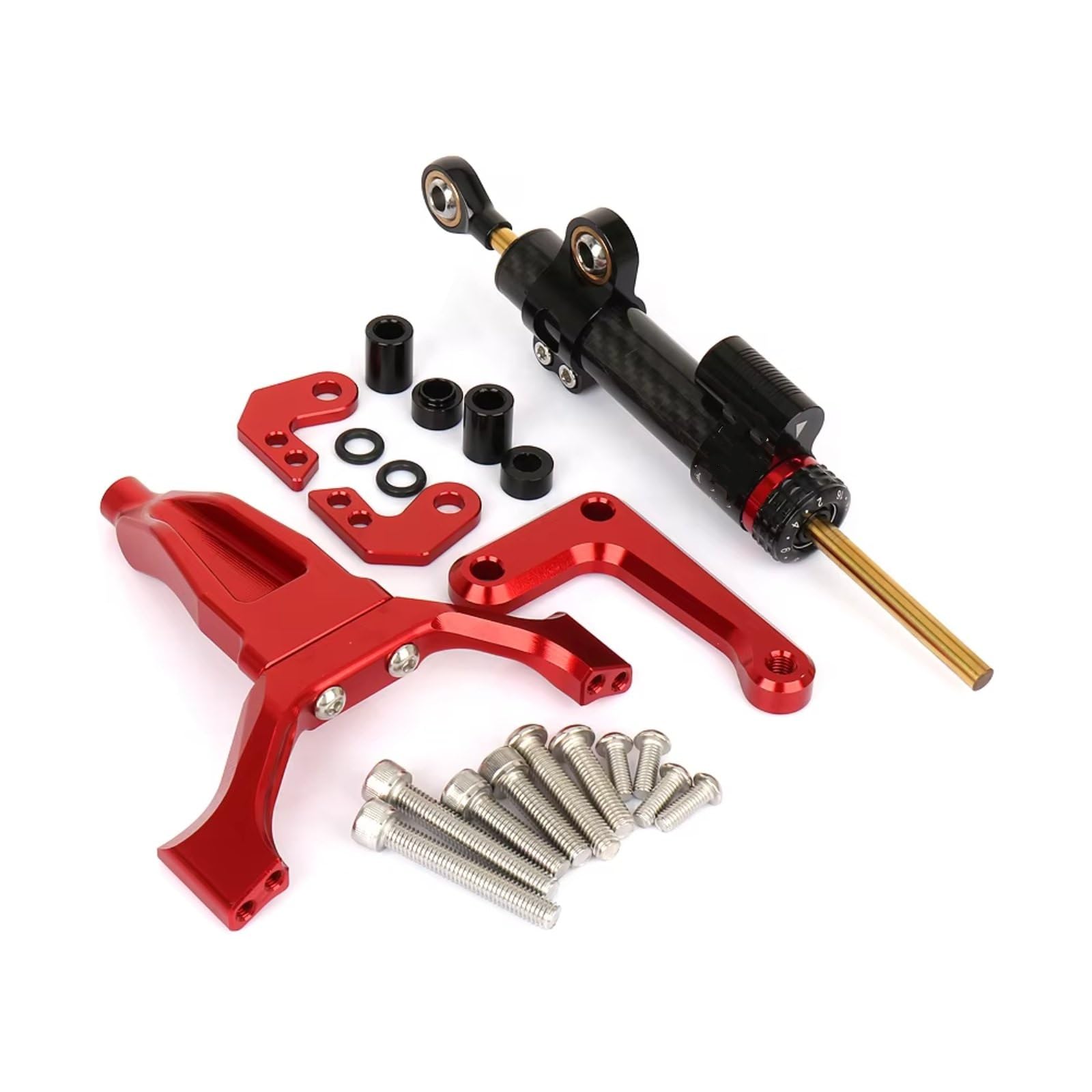 TGUQANM Damper Stabilisator Kompatibel Mit Yamaha Für MT09 2024 2025 Montage des Motorrad Lenkungsdämpferstabilisators Universelles Lineares Stoßdämpfer Kit(Black-Red) von TGUQANM