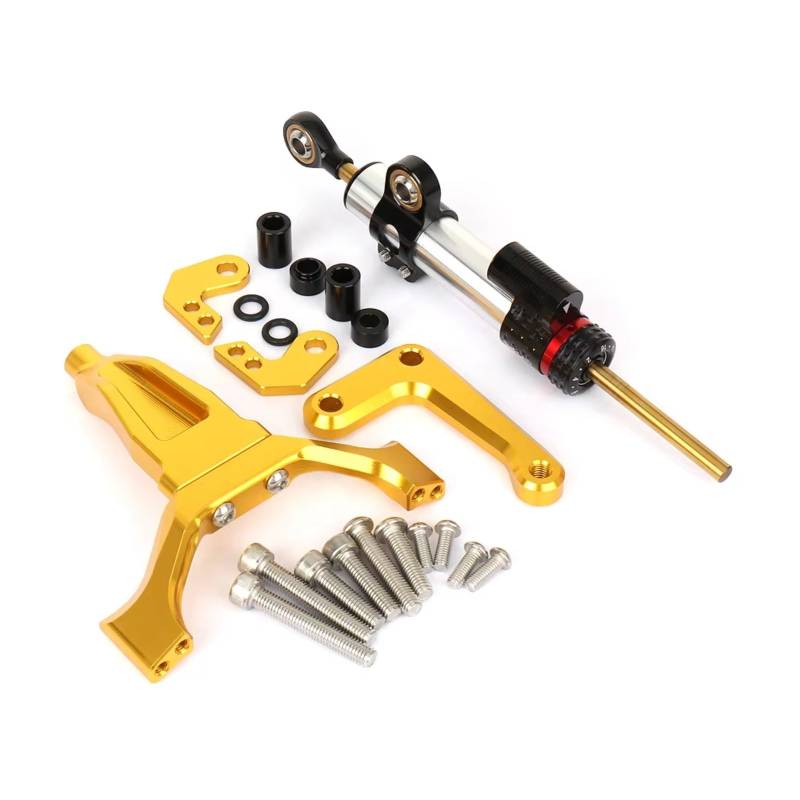 TGUQANM Damper Stabilisator Kompatibel Mit Yamaha Für MT09 2024 2025 Montage des Motorrad Lenkungsdämpferstabilisators Universelles Lineares Stoßdämpfer Kit(Silver-Yellow) von TGUQANM