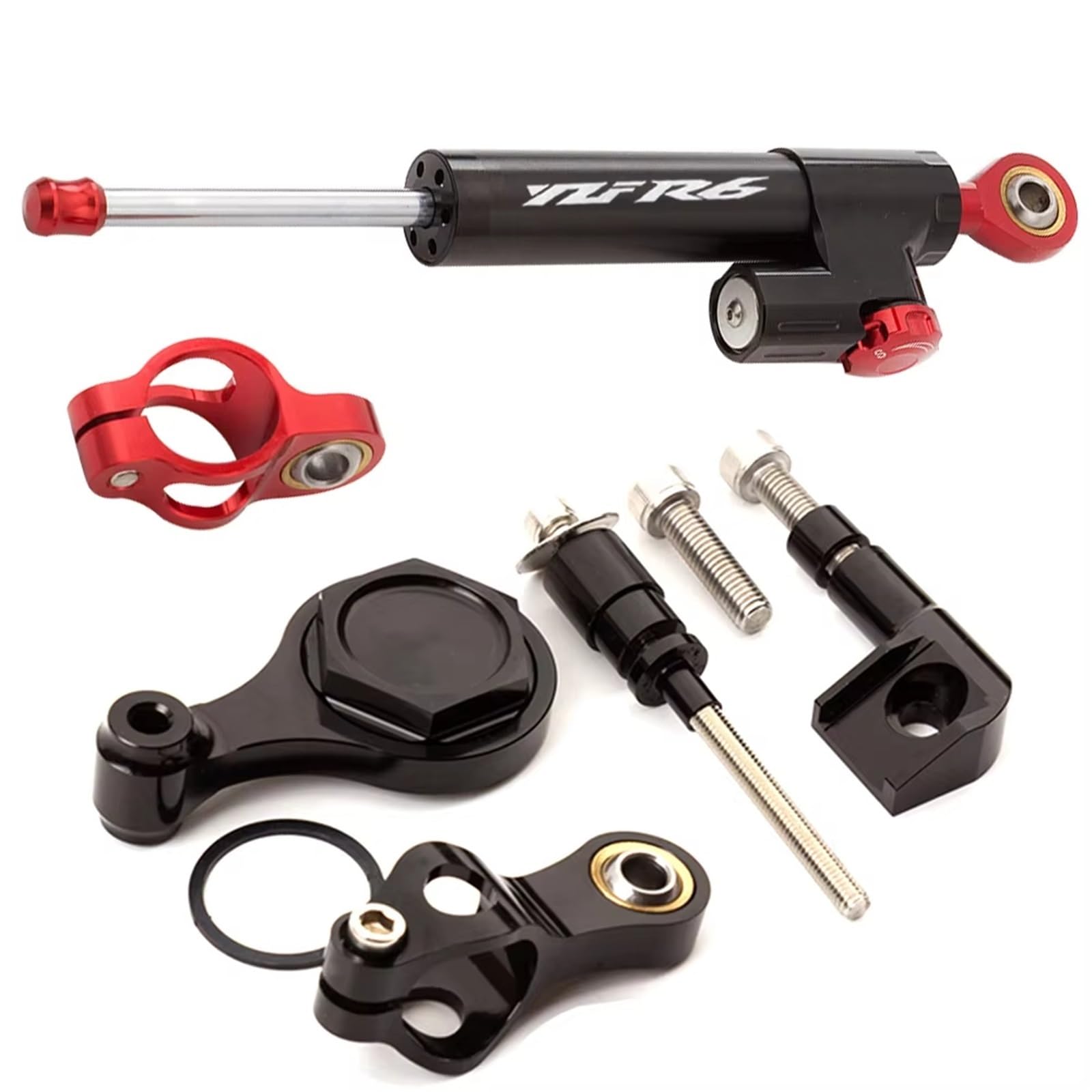 TGUQANM Damper Stabilisator Kompatibel Mit Yamaha Für YZF Für R6 2006–2016 2017 2018 2019 2020, CNC-Verstellbarer Linearer Umgekehrter Lenkungsdämpfer Mit Halterungsunterstützung(NO.4) von TGUQANM