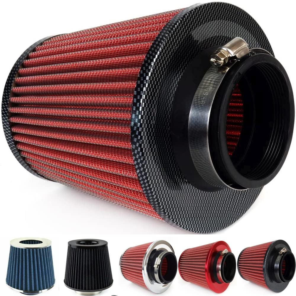 Universal Sportluftfilter Top Luftfilter Konisch 3 Adapter 4 Farben NEU (CARBON/Rot) von THE7 AUTOMOTIVE